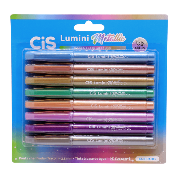 MARCA TEXTO CIS LUMINI METALLIC ESTOJO C/8 CORES