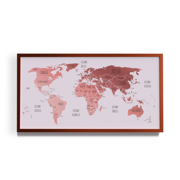 QUADRO LQ MAPA MUNDI PINS PEQUENO 63X35CM - ROSE