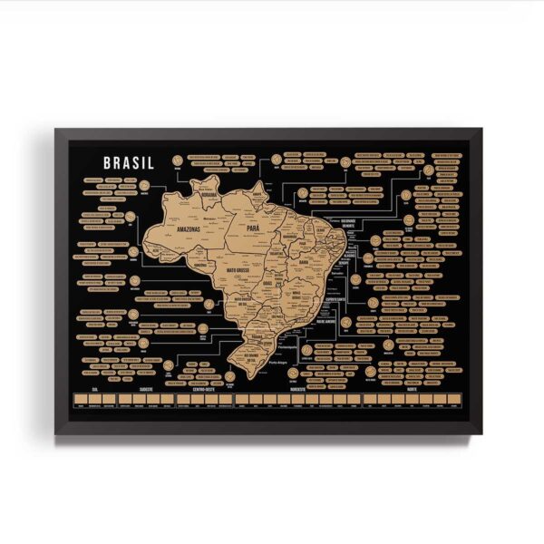 QUADRO LQ MAPA BRASIL DE RASPAR 74X53CM- DOURADO